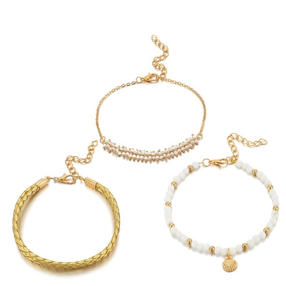 3 piece gold ankle bracelet set - Picture 2 of 5